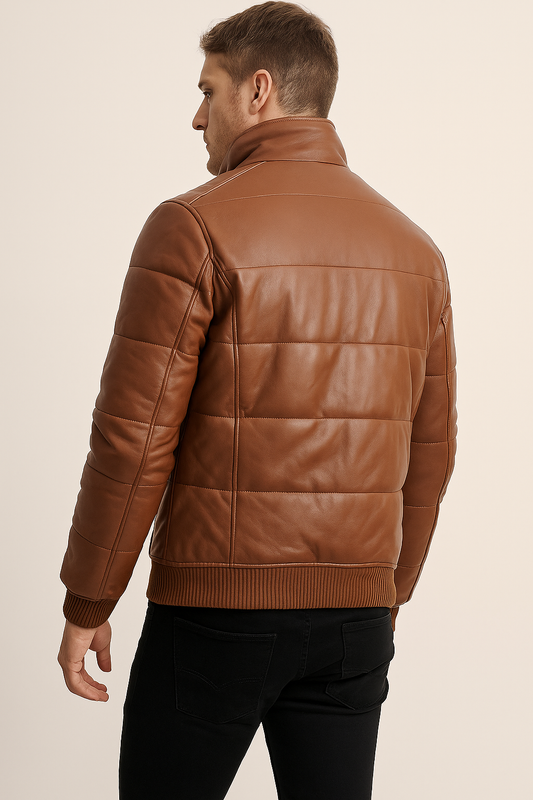 Stormford Genuine Leather Puffer Bomber Jacket