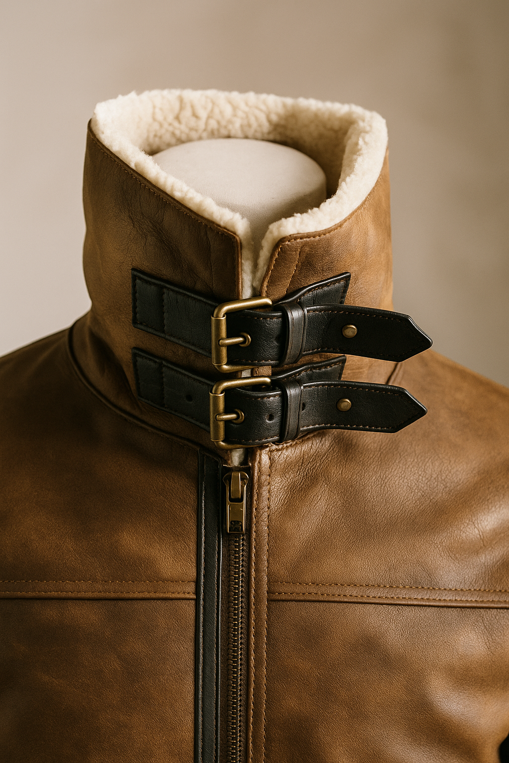 B3 Brown Shearling leather Aviator Coat Mens