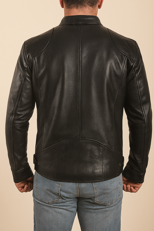 Black Cowhide Biker Jacket Men's