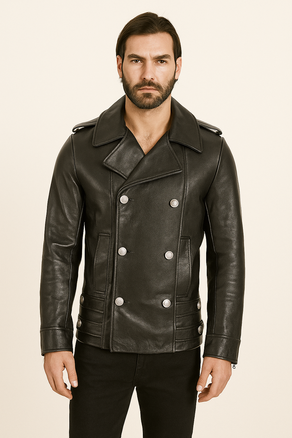 Black Double Breasted Leather jacket