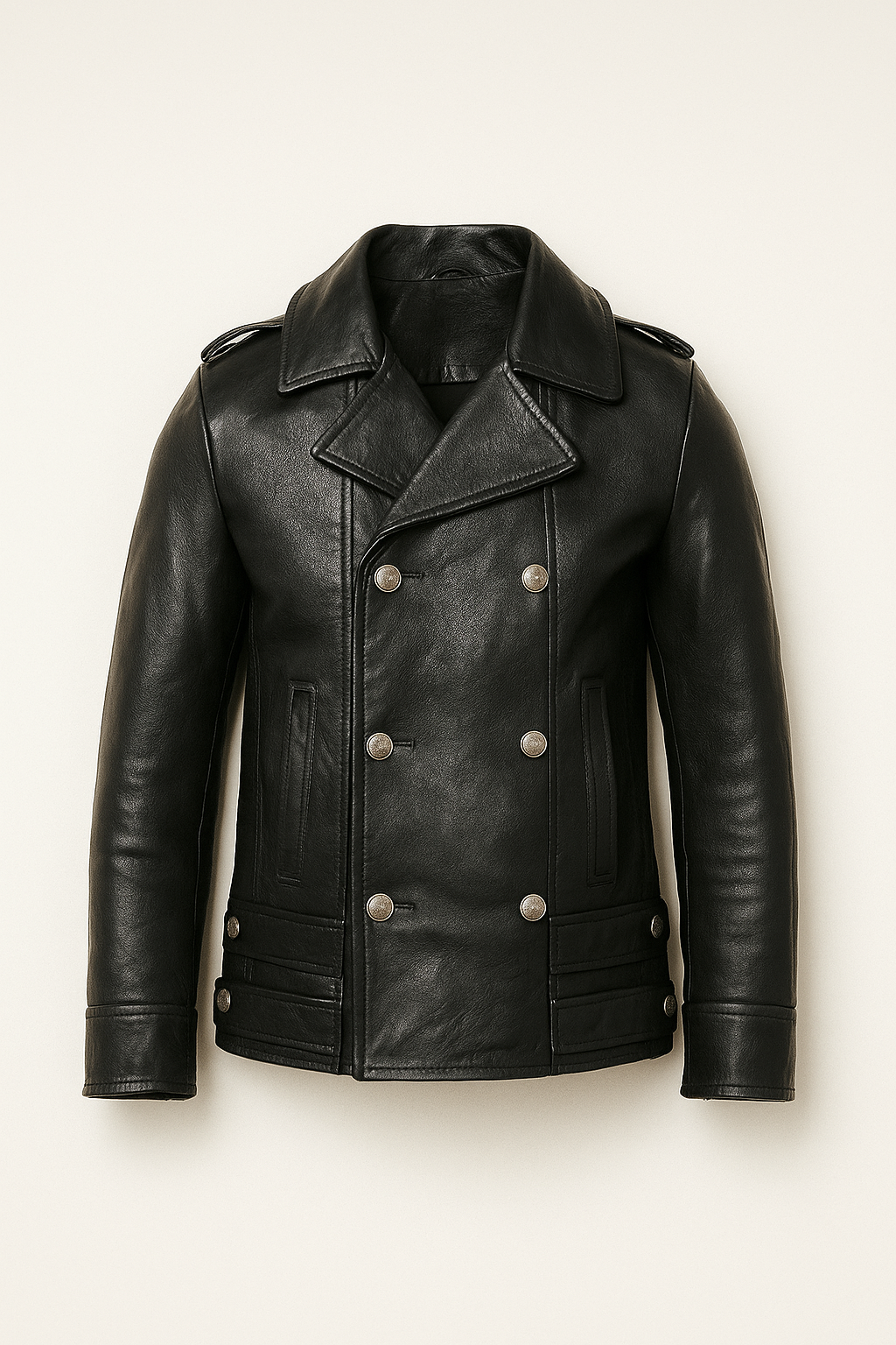 Black Double Breasted Leather jacket - German's Style