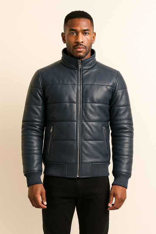 Blue Puffer Bomber Jacket
