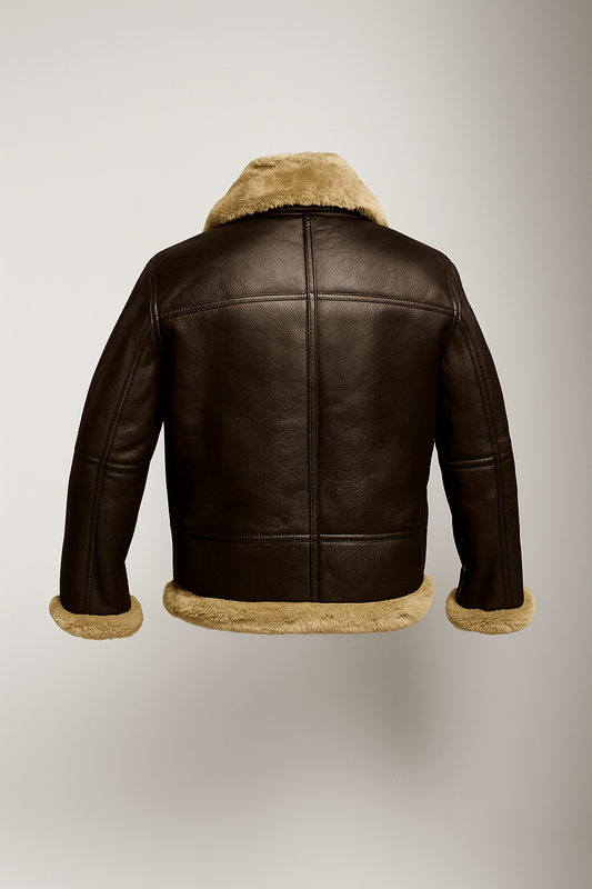 Brown Sheepskin B-3 Bomber Jacket, Shearling Collar