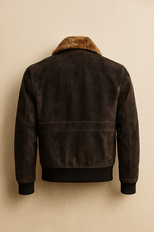 Brown Two-Tone Leather Bomber, Fur Collar