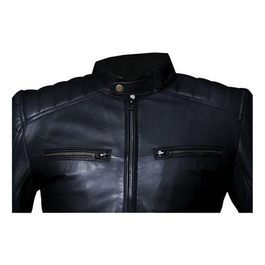 Mens Leather Moto Jacket Black