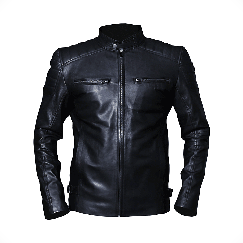 Mens Leather Moto Jacket Black