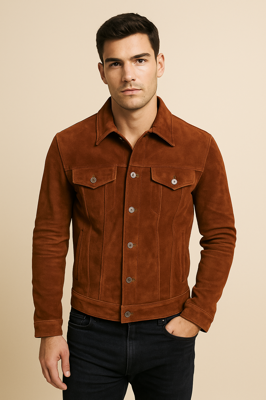 Mens Brown Suede Trucker Jacket