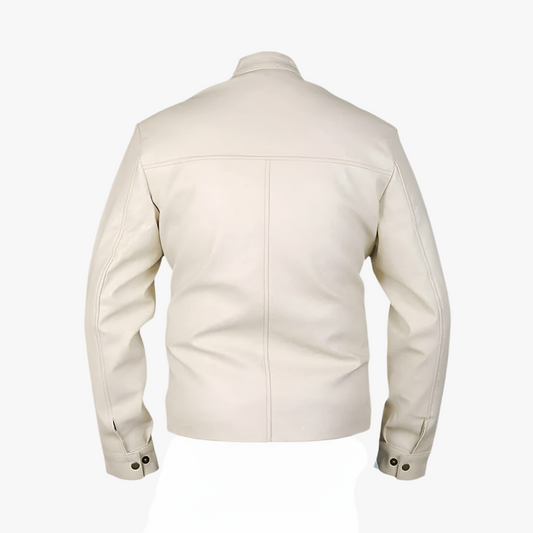 White Motorcycle Leather Jacket Men's
