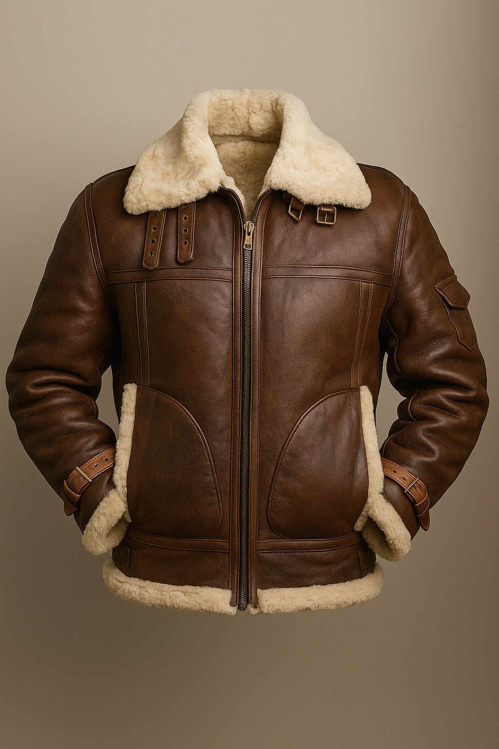 Original B3 Brown Sheepskin Leather Bomber Jacket