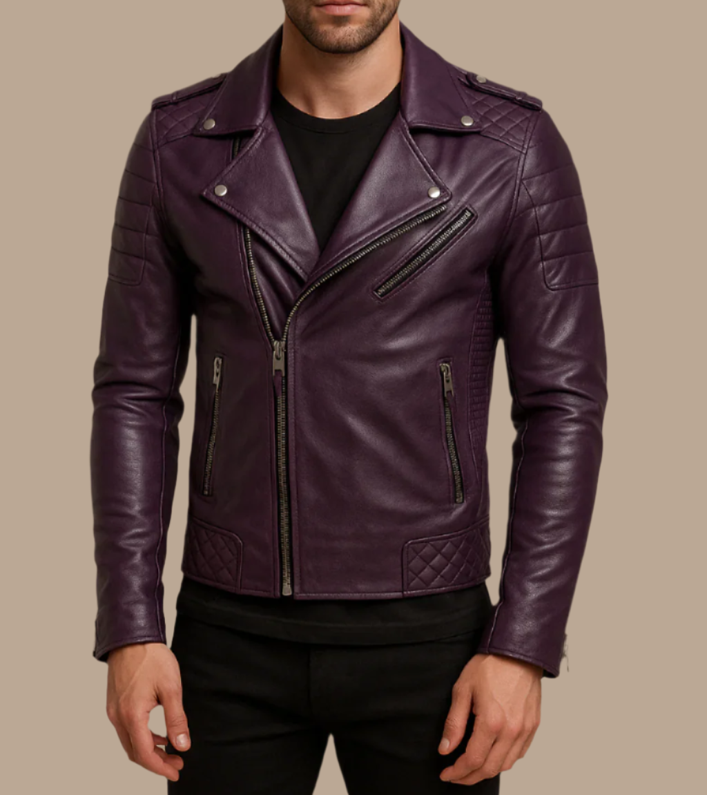 Purple Leather Moto Jacket