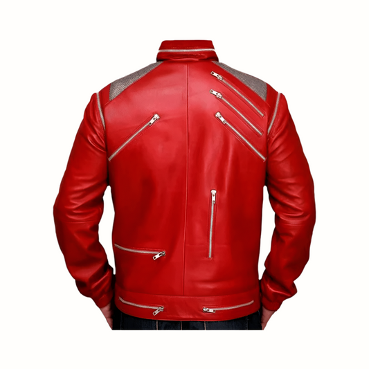 Mens Red Leather Motorcycle Jacket