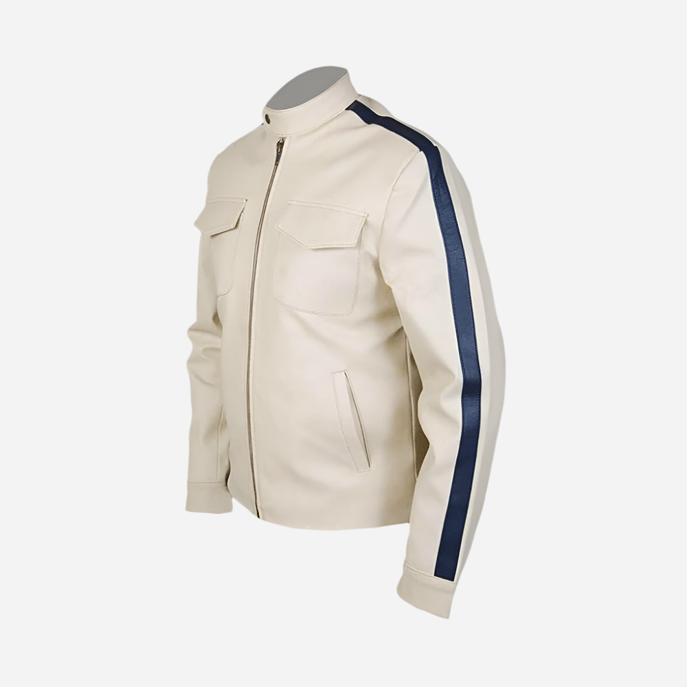 White Motorcycle Leather Jacket Men's