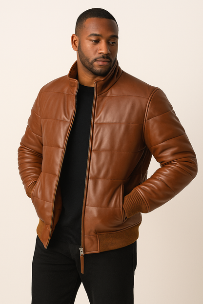 Stormford Genuine Leather Puffer Bomber Jacket