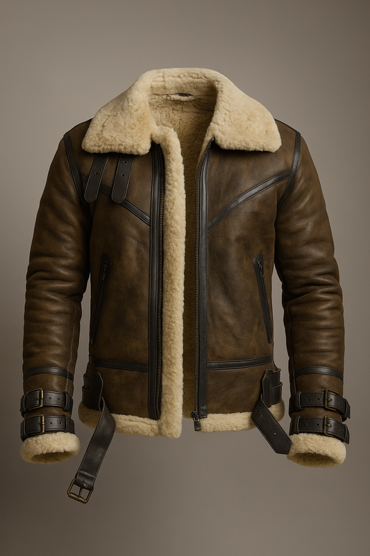 B3 Brown Shearling leather Aviator Coat Mens
