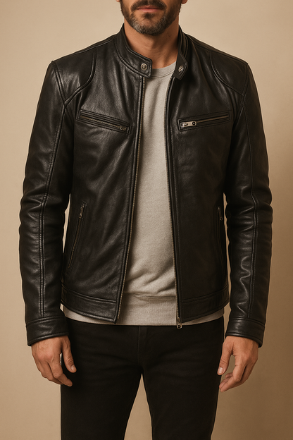 Black Cowhide Biker Jacket Men's