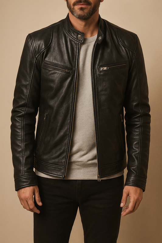 Black Cowhide Biker Jacket Men's