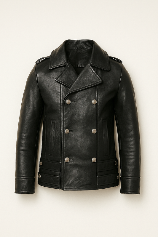 Black Double Breasted Leather jacket - German's Style