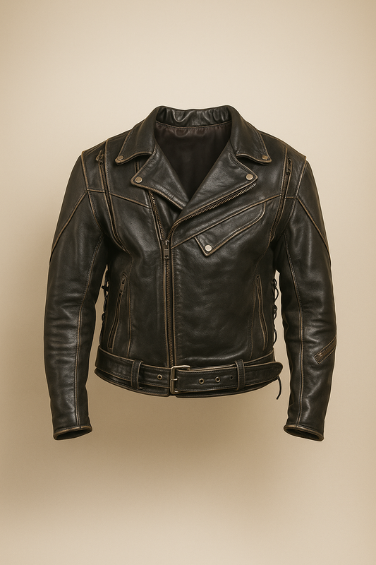 Black Leather Double Rider Biker Jacket