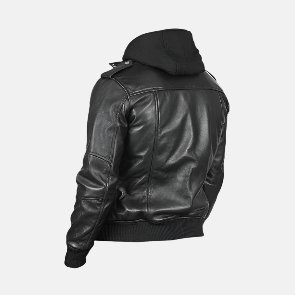 Black Leather Jacket With Hoodie