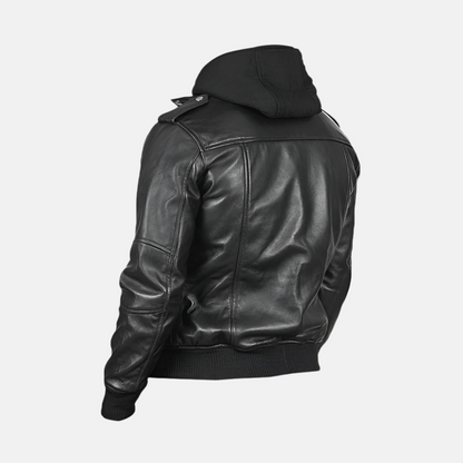 Black Leather Jacket With Hoodie