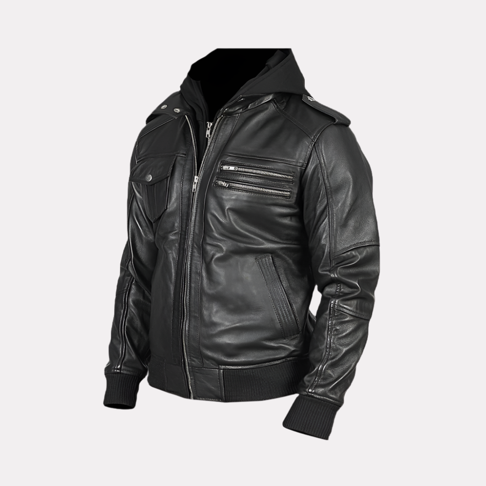 Blackspire Black Leather Jacket With Hoodie