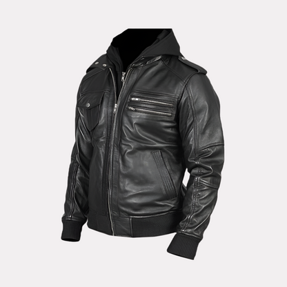 Blackspire Black Leather Jacket With Hoodie