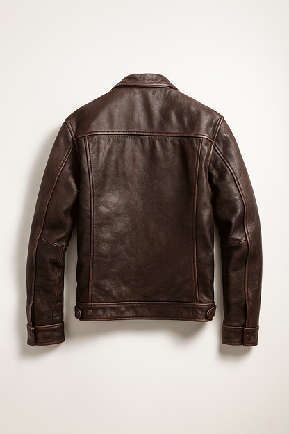 Brown Leather Trucker Jacket Men's