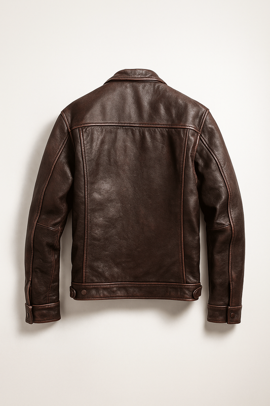 Brown Leather Trucker Jacket Men's