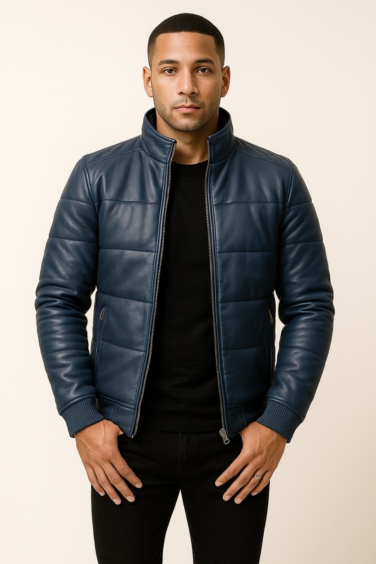 Leather Puffer Bomber Jacket