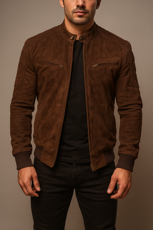 Marshal Mocha Suede Bomber leather Jacket Men's