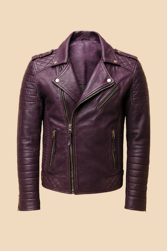 Men’s Double-Rider Purple Leather Moto Jacket