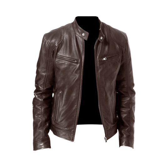 Mens Brown Leather Motorcycle Riding Jacket