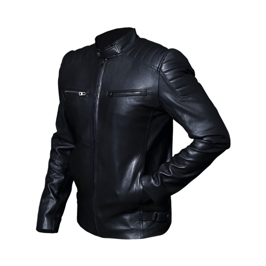 Mens Leather Moto Jacket Black