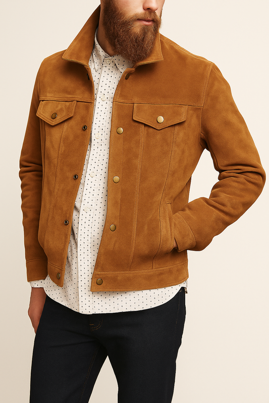Monarch Brown Suede Leather Jacket Mens