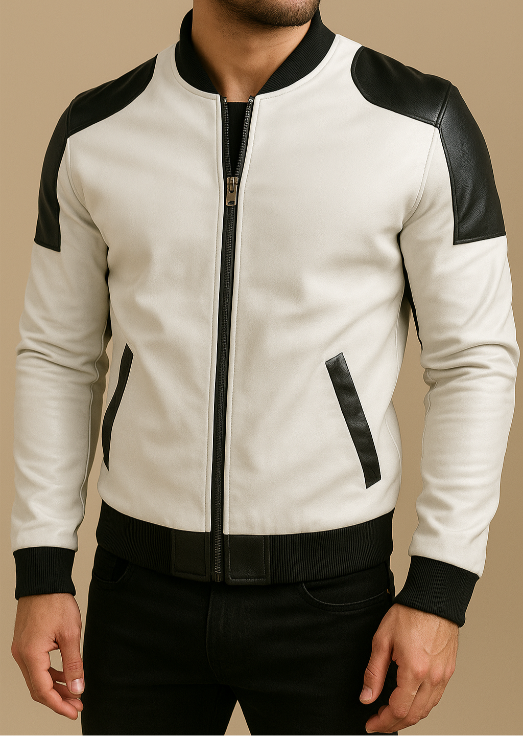 Off white Geniune leather bomber jacket