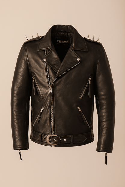 Premium Gothic Real Cowhide Biker Jacket Spikes