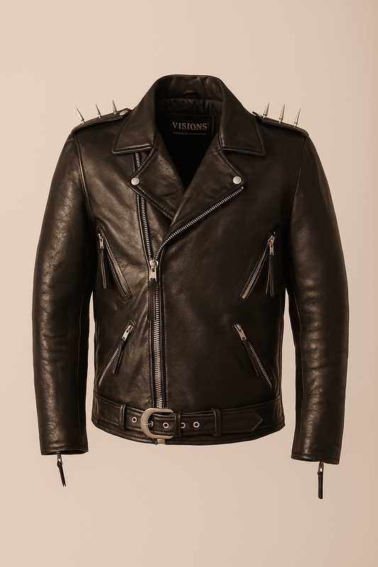 Premium Gothic Real Cowhide Biker Jacket Spikes