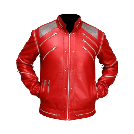 Mens Red Leather Motorcycle Jacket