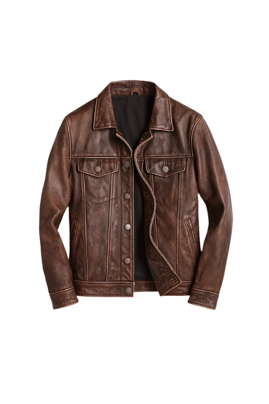 Trailmaster Brown Leather Trucker Jacket Men's