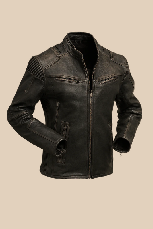 Vintage Black Cafe Racer leather Jacket