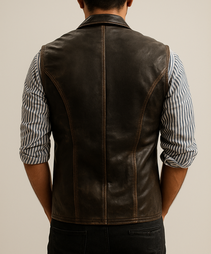 Vintage Brown leather Motorcycle Vest