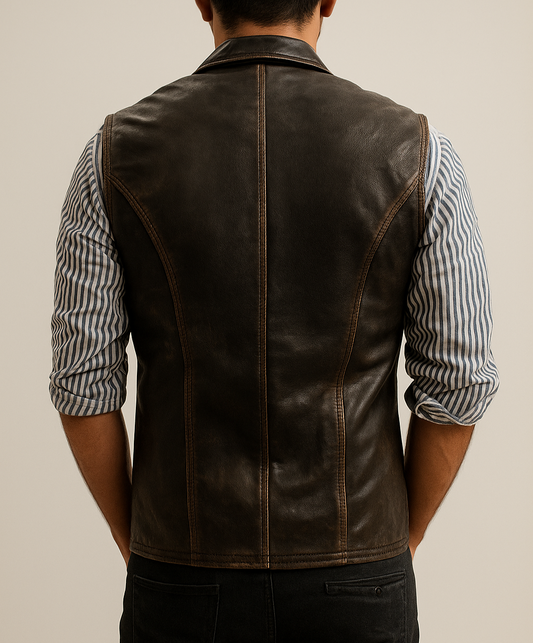 Vintage Brown leather Motorcycle Vest