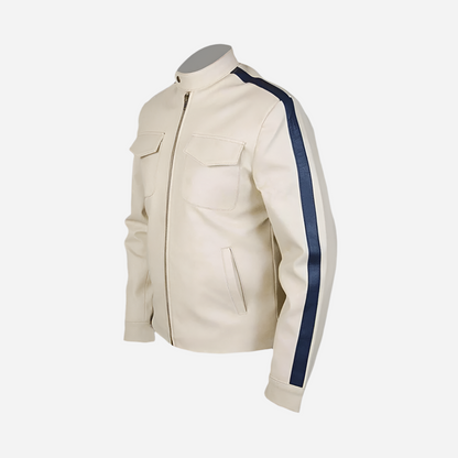 White Motorcycle Leather Jacket Men's