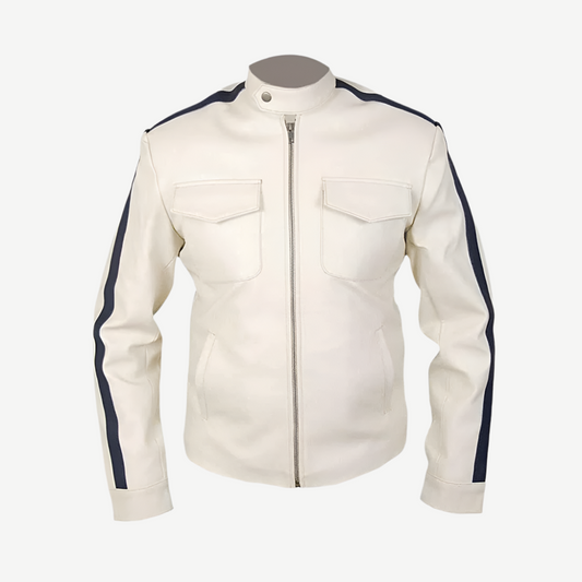 White Motorcycle Leather Jacket Men's